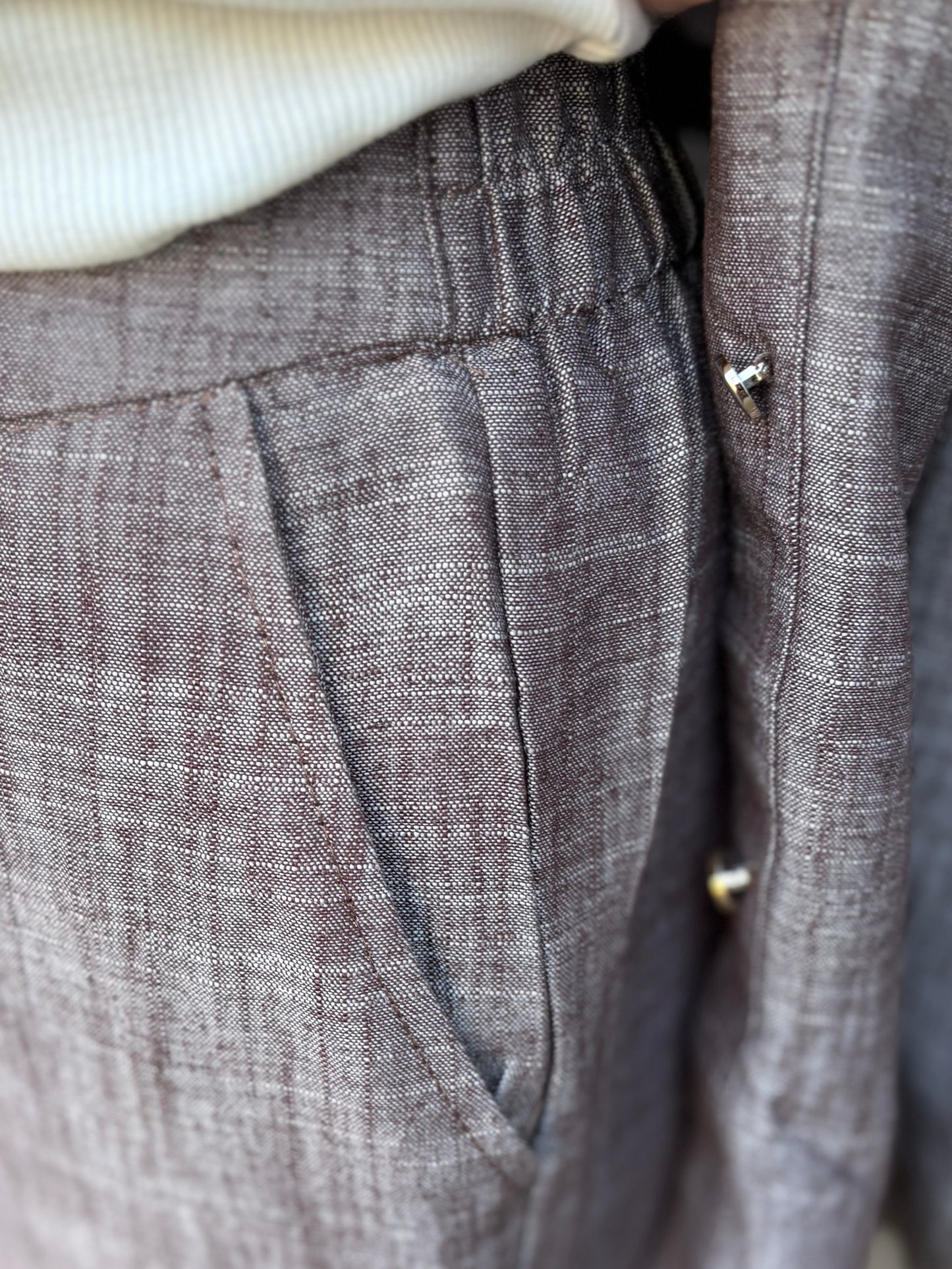 Bisous Project broek linnen/viscose mix bruin/wit melange