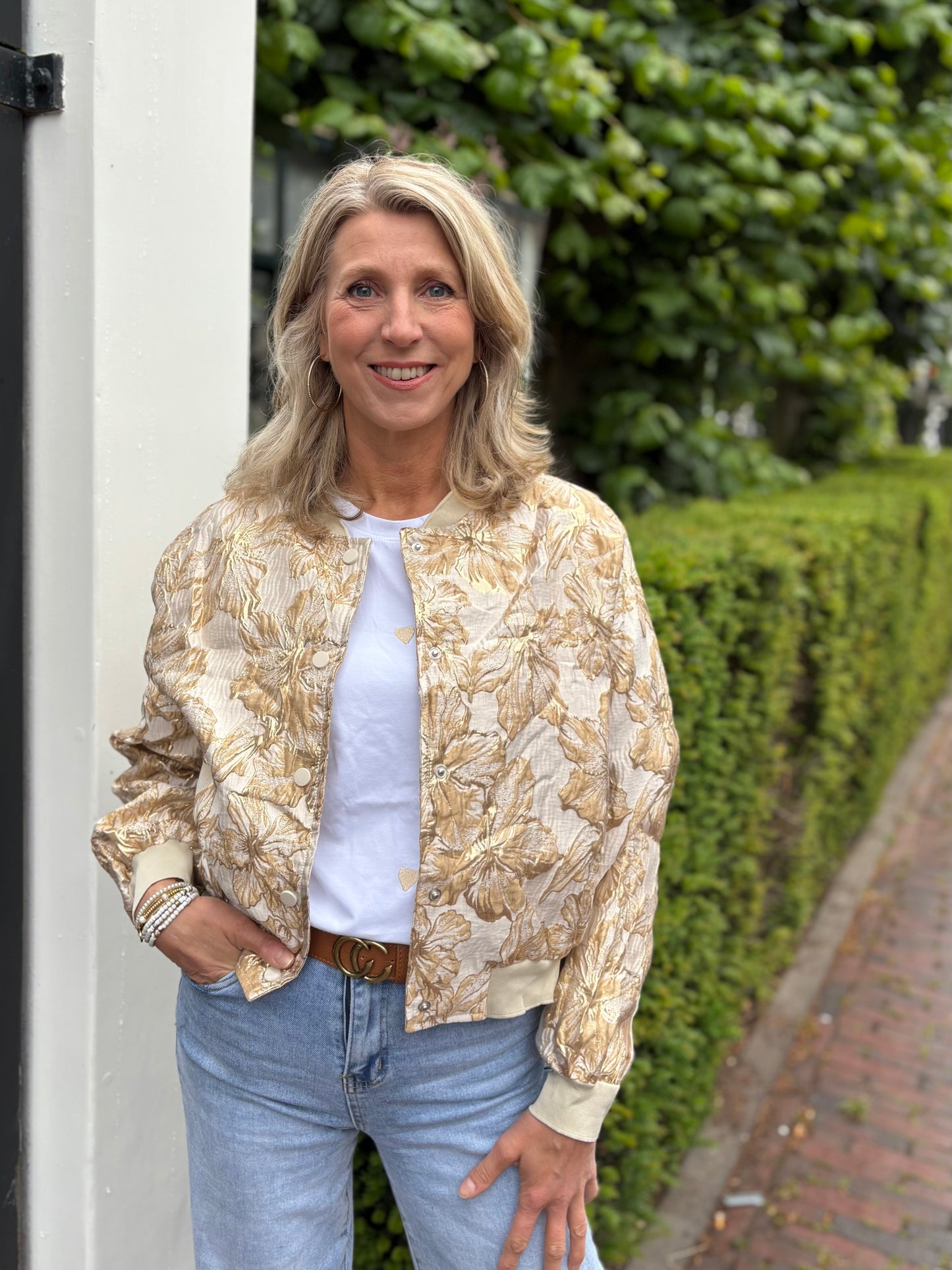 Flamant Rose bomberjack Bloem zand/goud