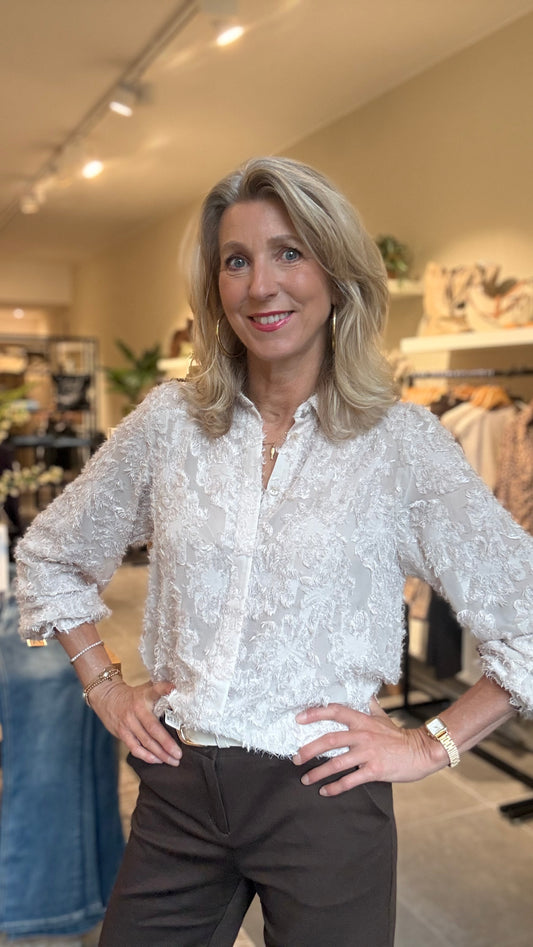 Red Button blouse Fringes stone