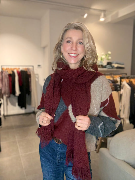 Exquiss's trui ruit bordeaux/grijs/beige