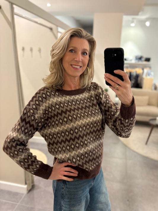 Golden Live Fair Isle trui bruin melange