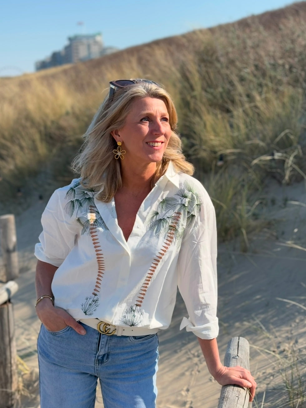 Suzzy & Milly blouse palmtree offwhite/green