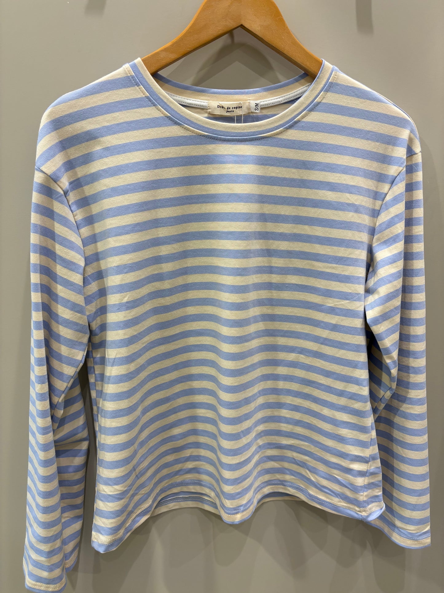 Drôle de Copine longsleeve streep creme/lichtblauw
