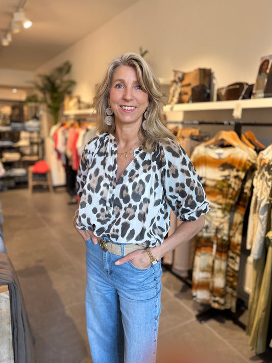 Hailys blouse MOR white brown leo