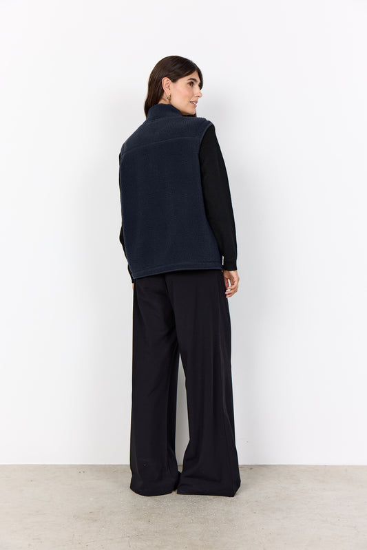 Soyaconcept gilet donkerblauw fleece met rits en opstaande kraag