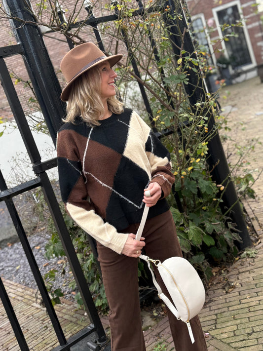 Kilky trui ruit bruin/zwart/zand