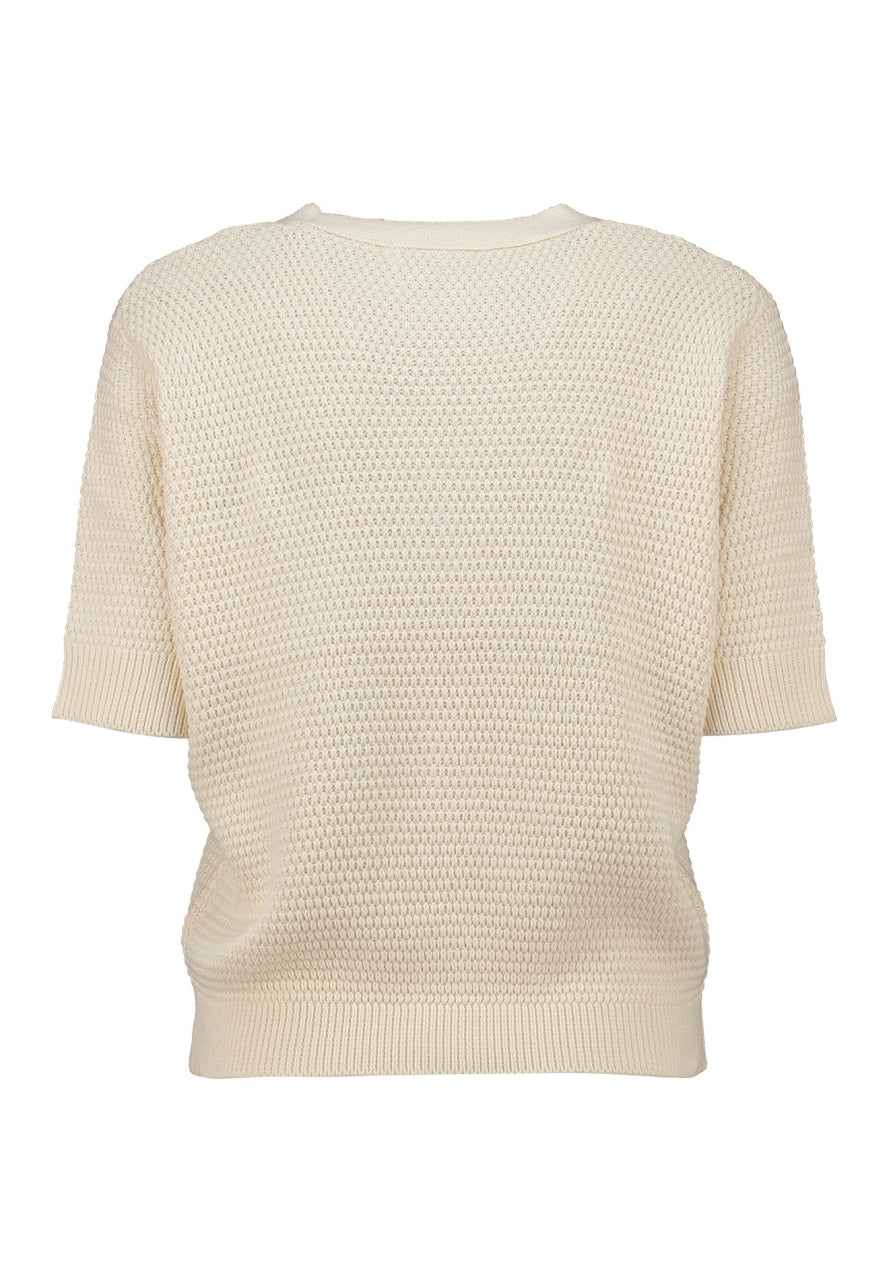 Gebreide vest met ronde hals, korte mouwen, crèmekleurig, achteraanzicht