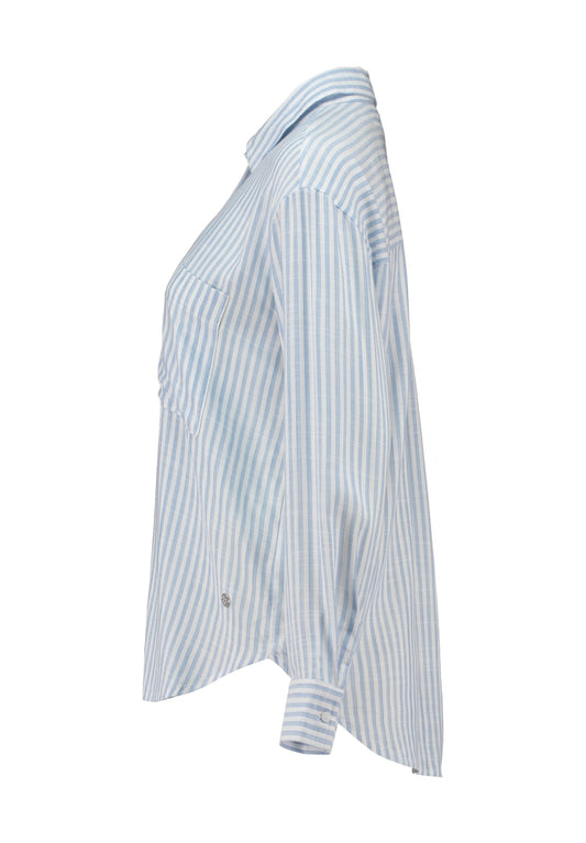 Lichtblauwe blouse met witte streepjes, lange mouwen met manchetten