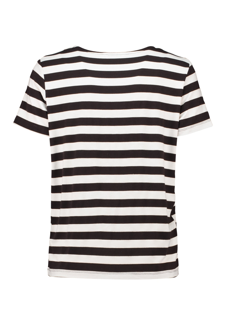 ZB T-shirt achterkant met ronde hals en korte mouwen, ecru met donkerbruine horizontale strepen
