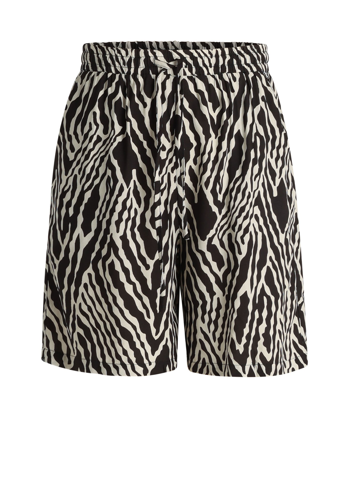 zebraprint short met elastische tailleband, zwart-wit, wijde pijpen