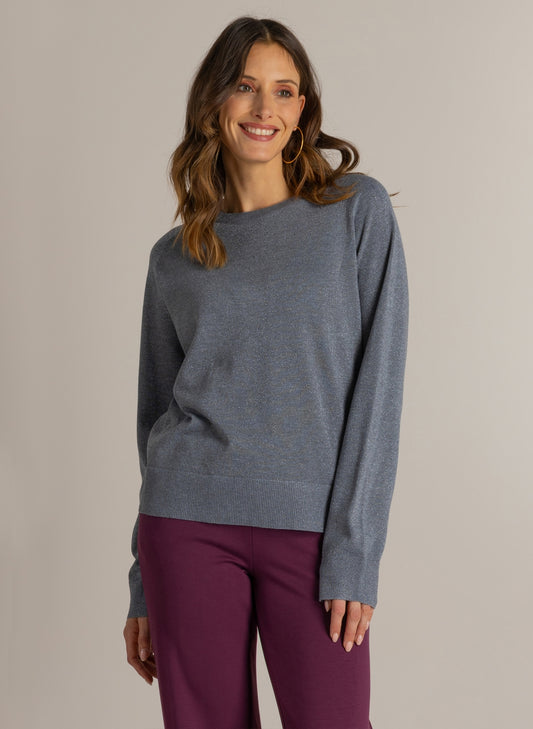 Ivy Beau grijze pullover met ronde hals, lange mouwen