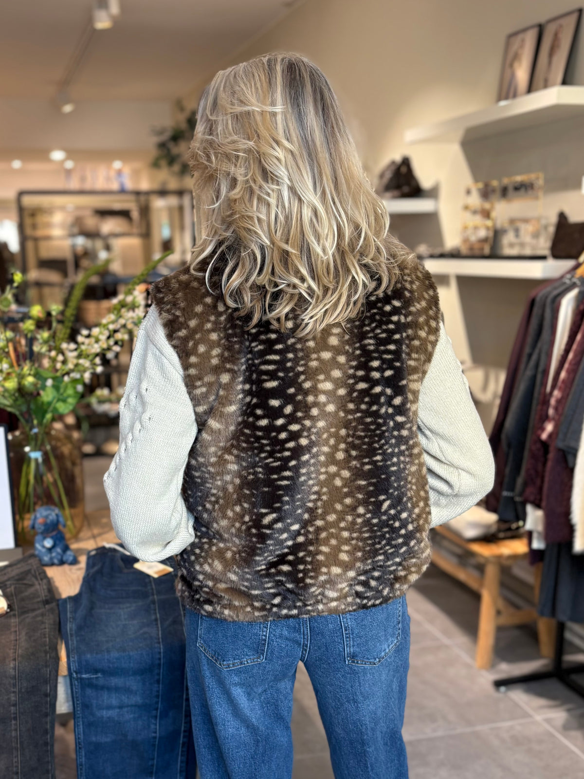 Mar & Co gilet imitatiebont bambi bruin/zand