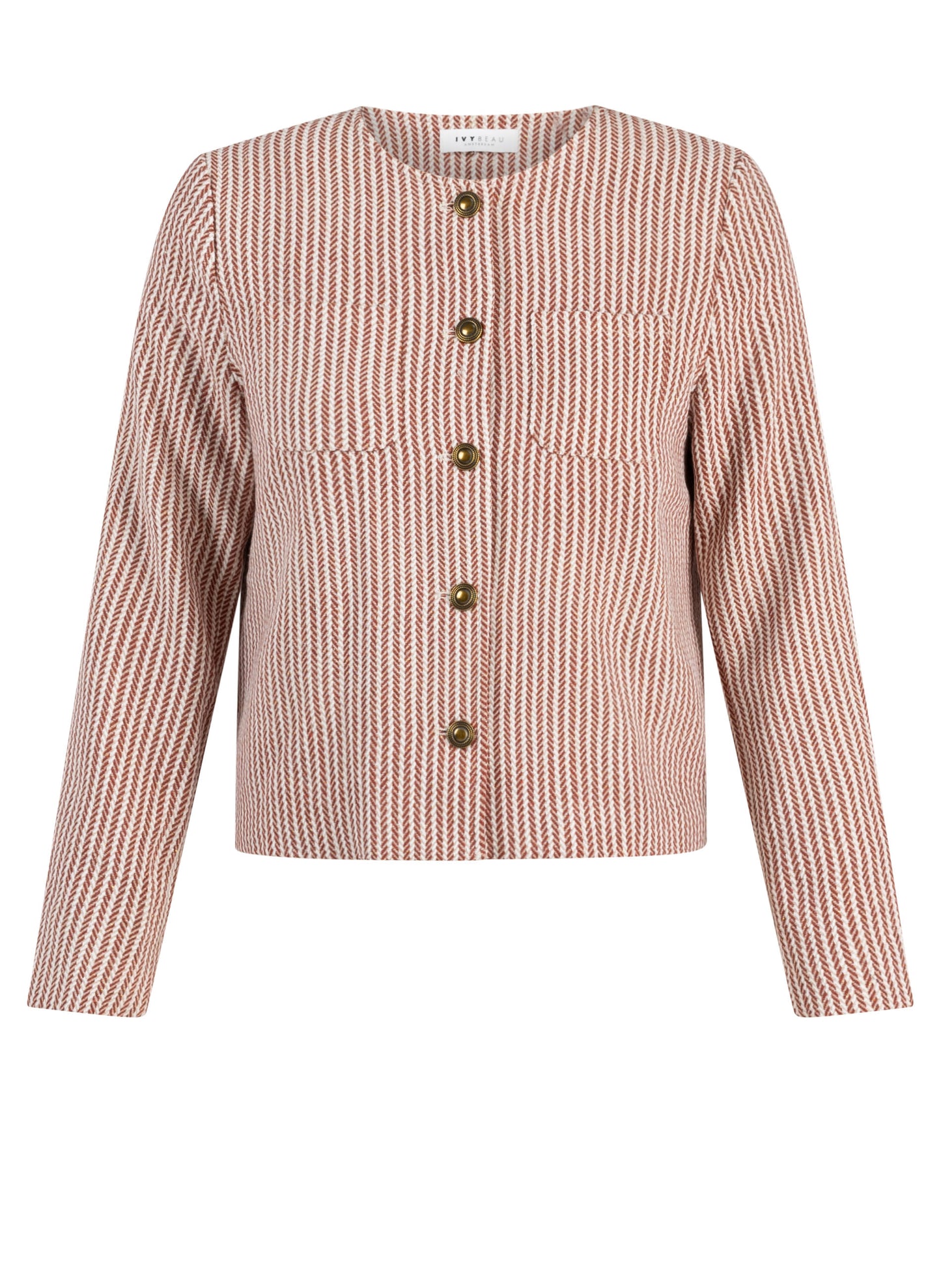 Roze-witte gestreepte cropped jack met knopen vooraan