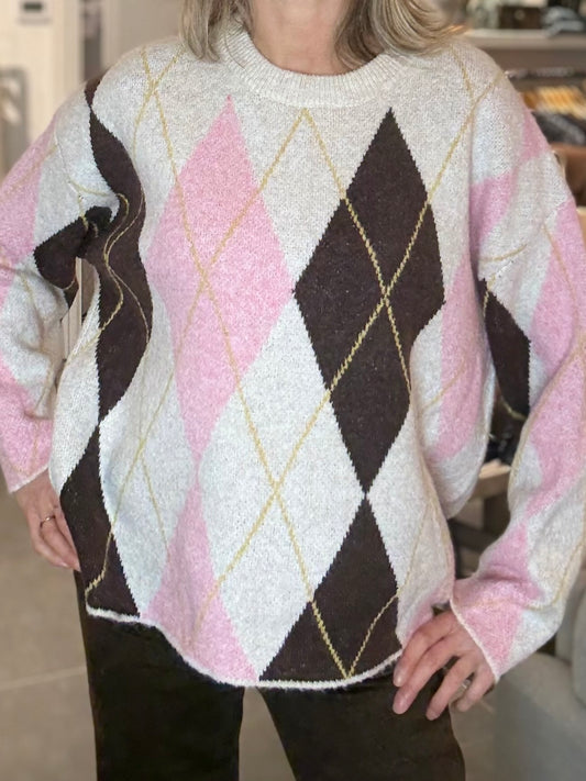 Exquiss's trui ruit roze/bruin