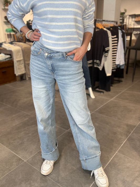 Marivy jeans straight met omslag lichte washing