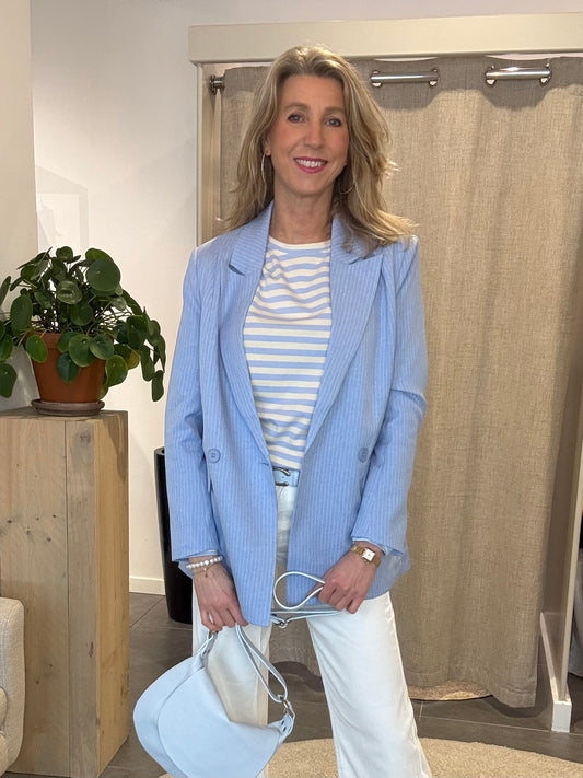 Lulumary blazer krijtstreep lichtblauw/offwhite