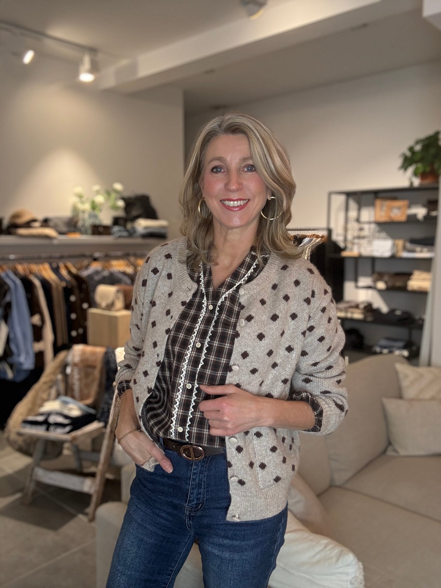 Milo's Paris blouse ruit bruin/zwart