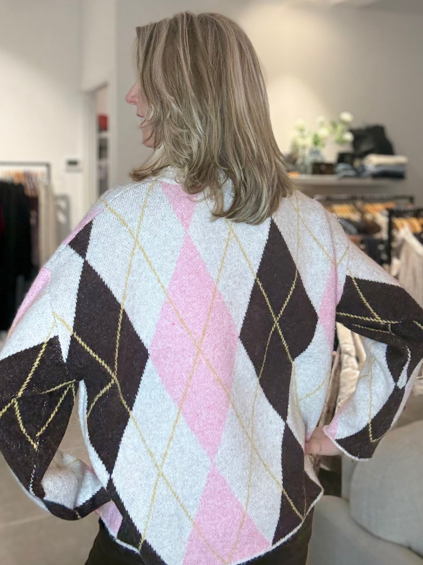 Exquiss's trui ruit roze/bruin