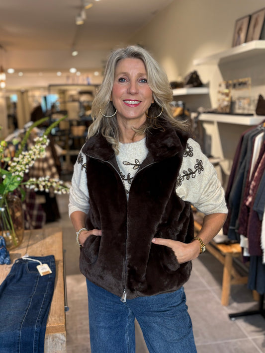 Bella gilet imitatiebont donkerbruin