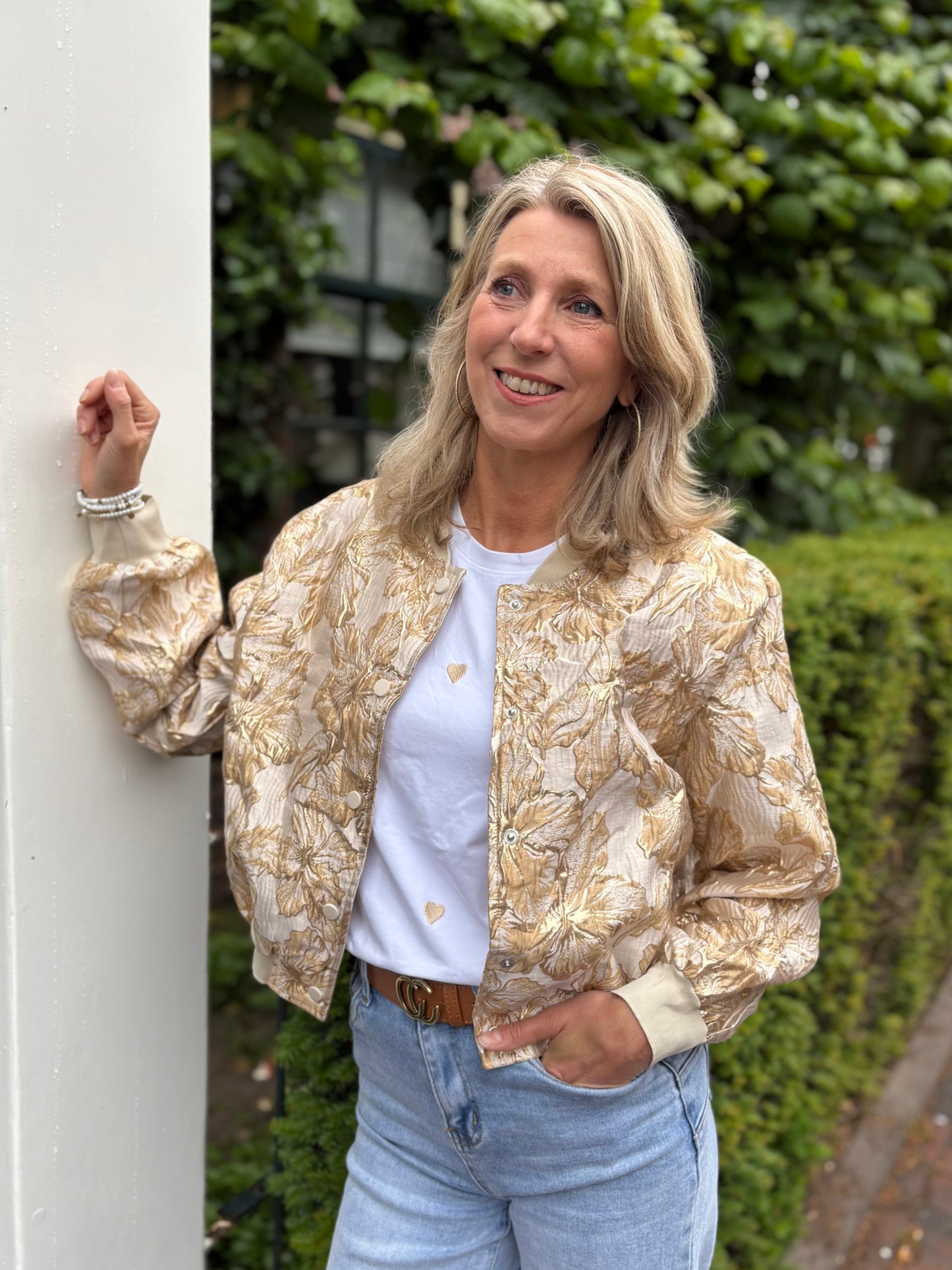 Flamant Rose bomberjack Bloem zand/goud