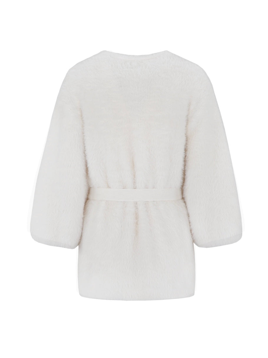 CS The Label wit wollen vest met ronde hals en tailleband aan de achterzijde