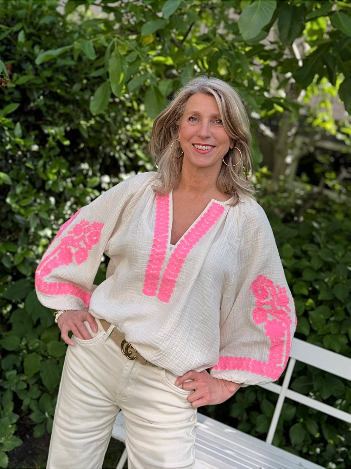 JS Millenium top Ibiza beige/fluor pink