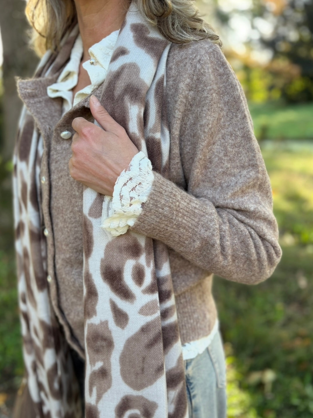 Moocci vest parelknoop bruin/beige melange