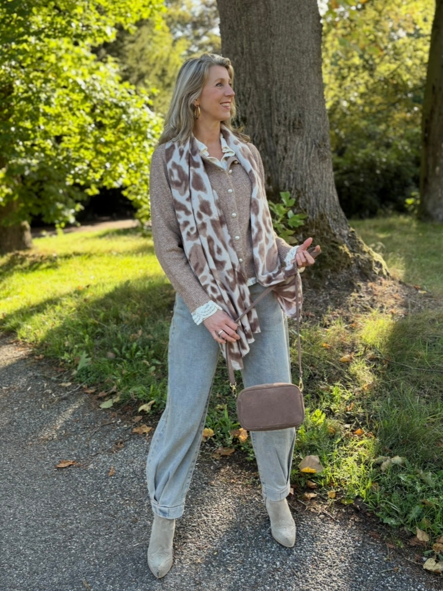 Moocci vest parelknoop bruin/beige melange