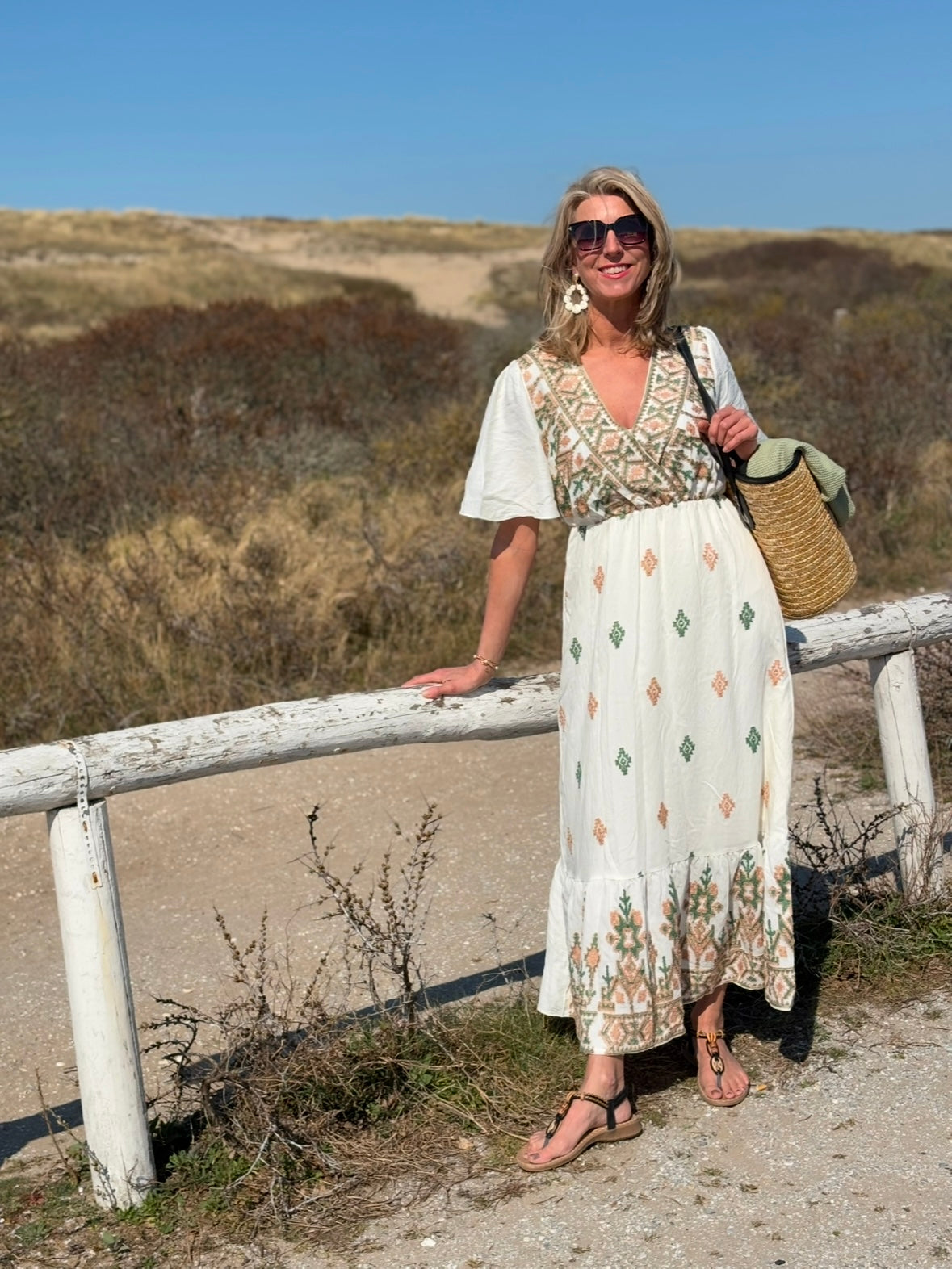 Miss One jurk Marrakech groen/beige