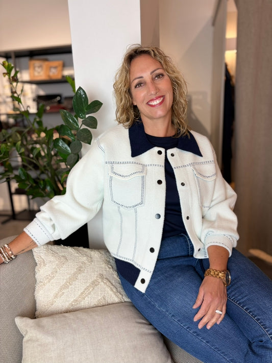 C&S vest Clemence wool white/midnight blue