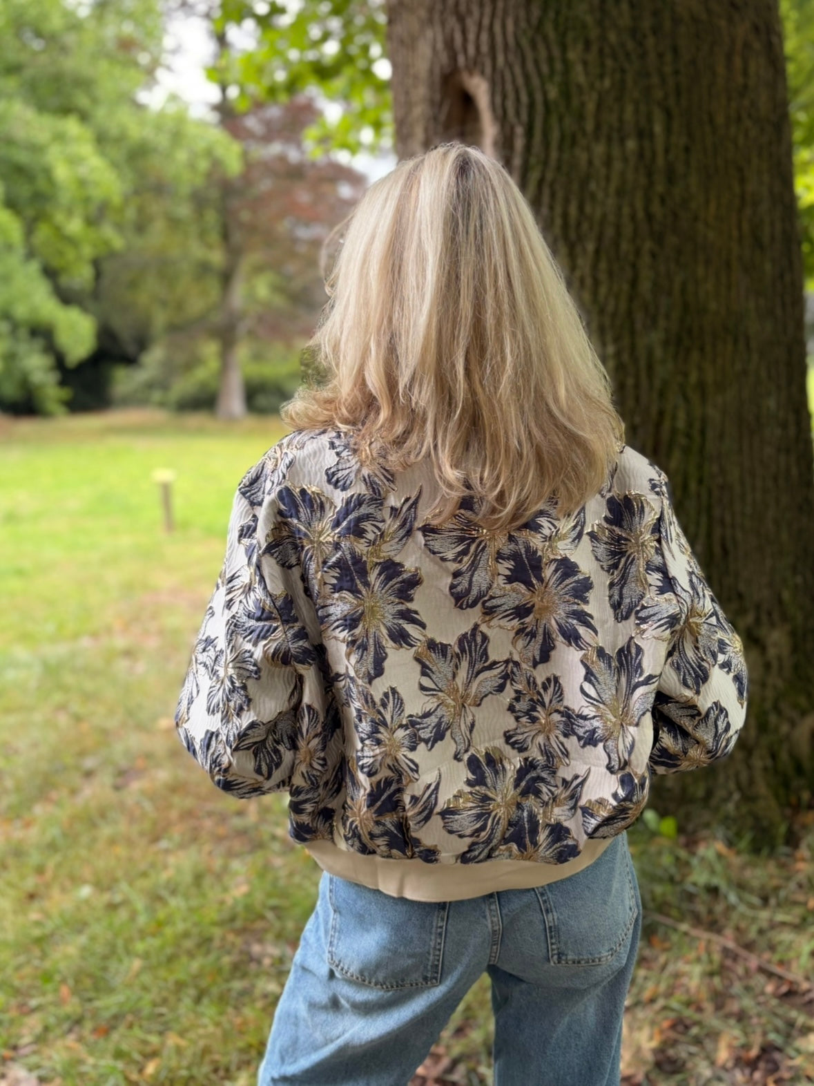 Flamant Rose bomber bloem blauw/goud