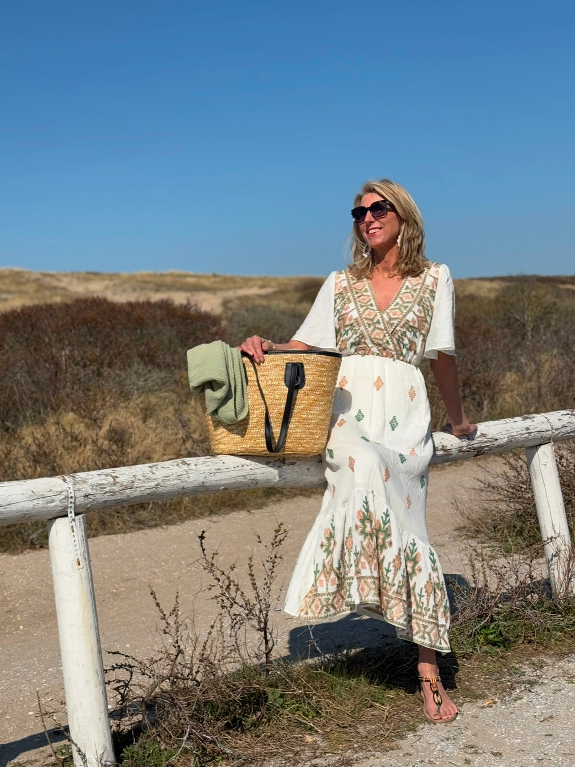 Miss One jurk Marrakech groen/beige