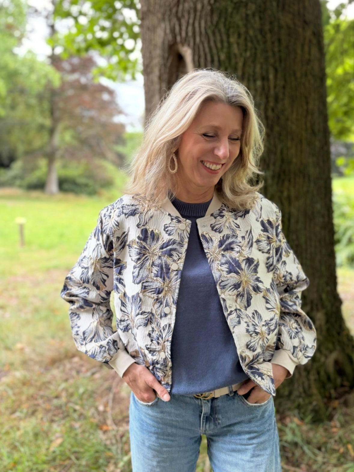 Flamant Rose bomber bloem blauw/goud