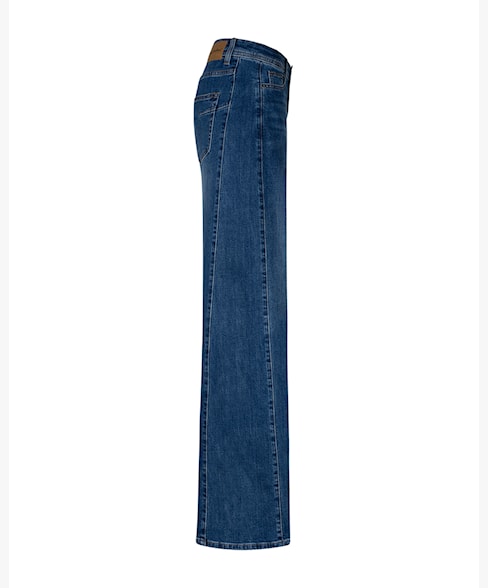Red Button Claudette-jeans van opzij, met wijde rechte pijpen en een bruine taillepatch