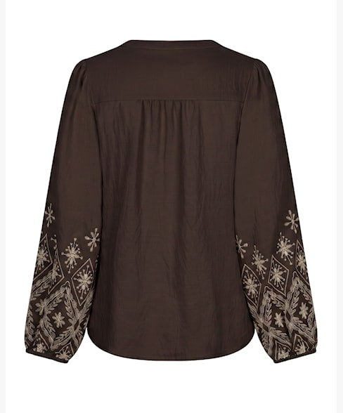 Red Button blouse Embroidery espresso