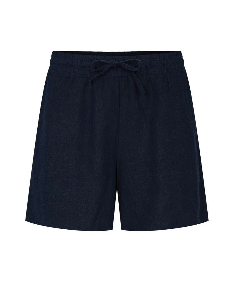 Donkerblauwe korte broek met trekkoord in elastische taille