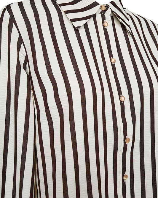 Gestreepte blouse voorpand met knoopsluiting en opstaande kraag, donker/offwhite strepen