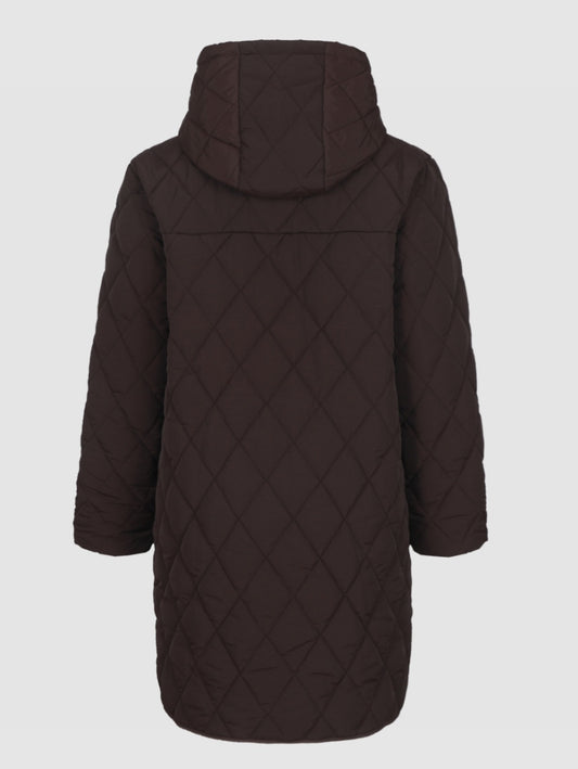CS The Label jas met capuchon, donker chocoladekleurige quiltstof