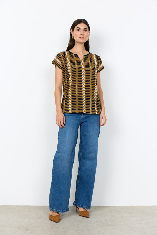 Soyaconcept T-shirt Aretha 45 mosterd/zwart