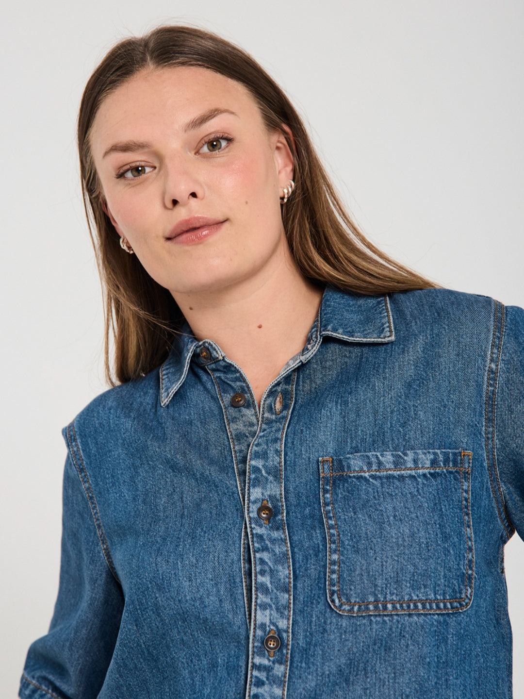 Freequent jeansblouse Milo medium blue denim