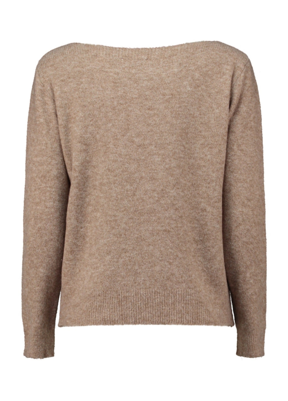 ZB trui met ronde hals, lange mouwen, taupe melange