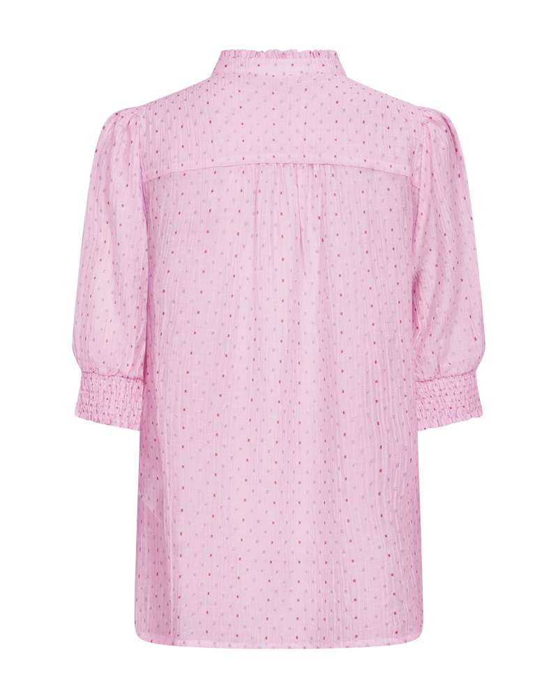 Roze Freequent blouse met puntpatroon en opstaande kraag, driekwart mouwen met boorden