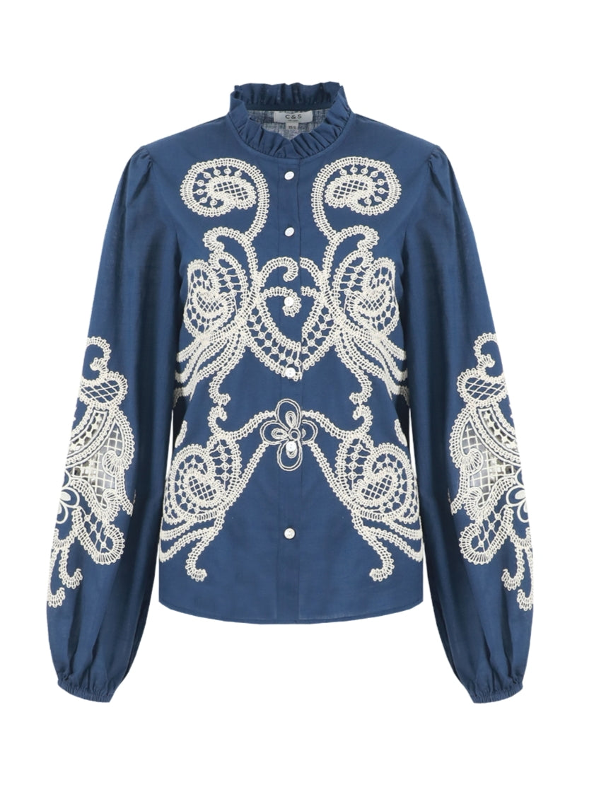 C&S blouse Lisanne midnight blue/sand