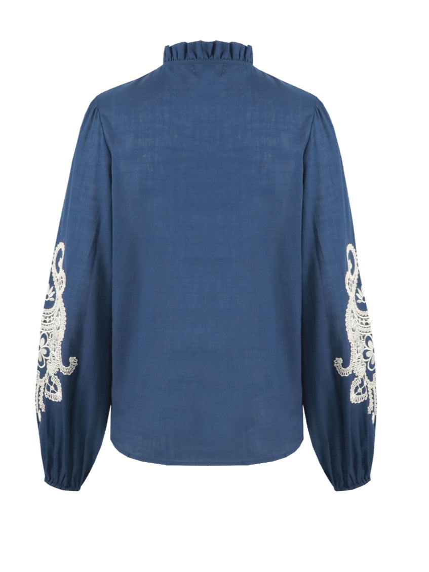 C&S blouse Lisanne midnight blue/sand