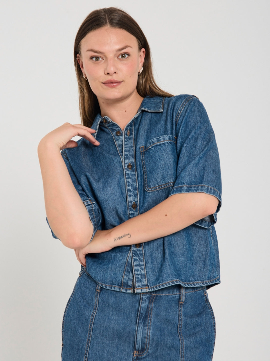 Freequent jeansblouse Milo medium blue denim