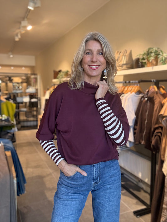 Freequent trui Lucinda in port royale met rolhals en gestreepte mouwboorden