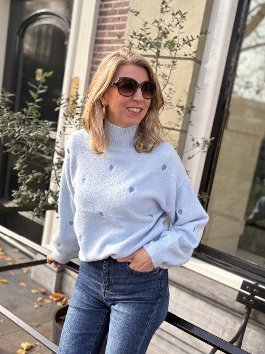 By Clara trui col hartjes lichtblauw