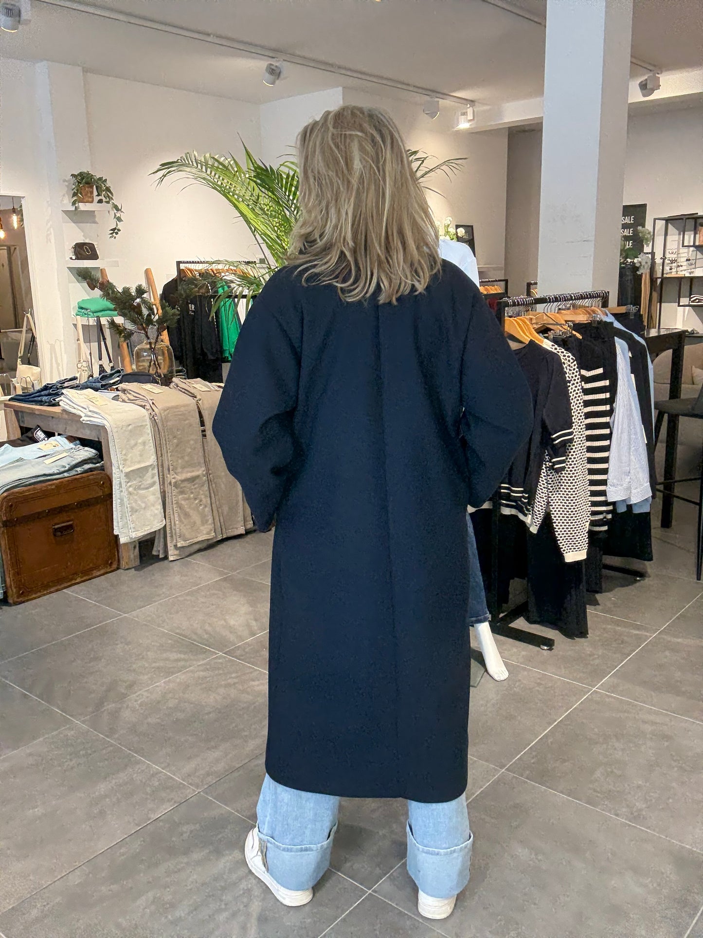 Biba mantel lang donkerblauw