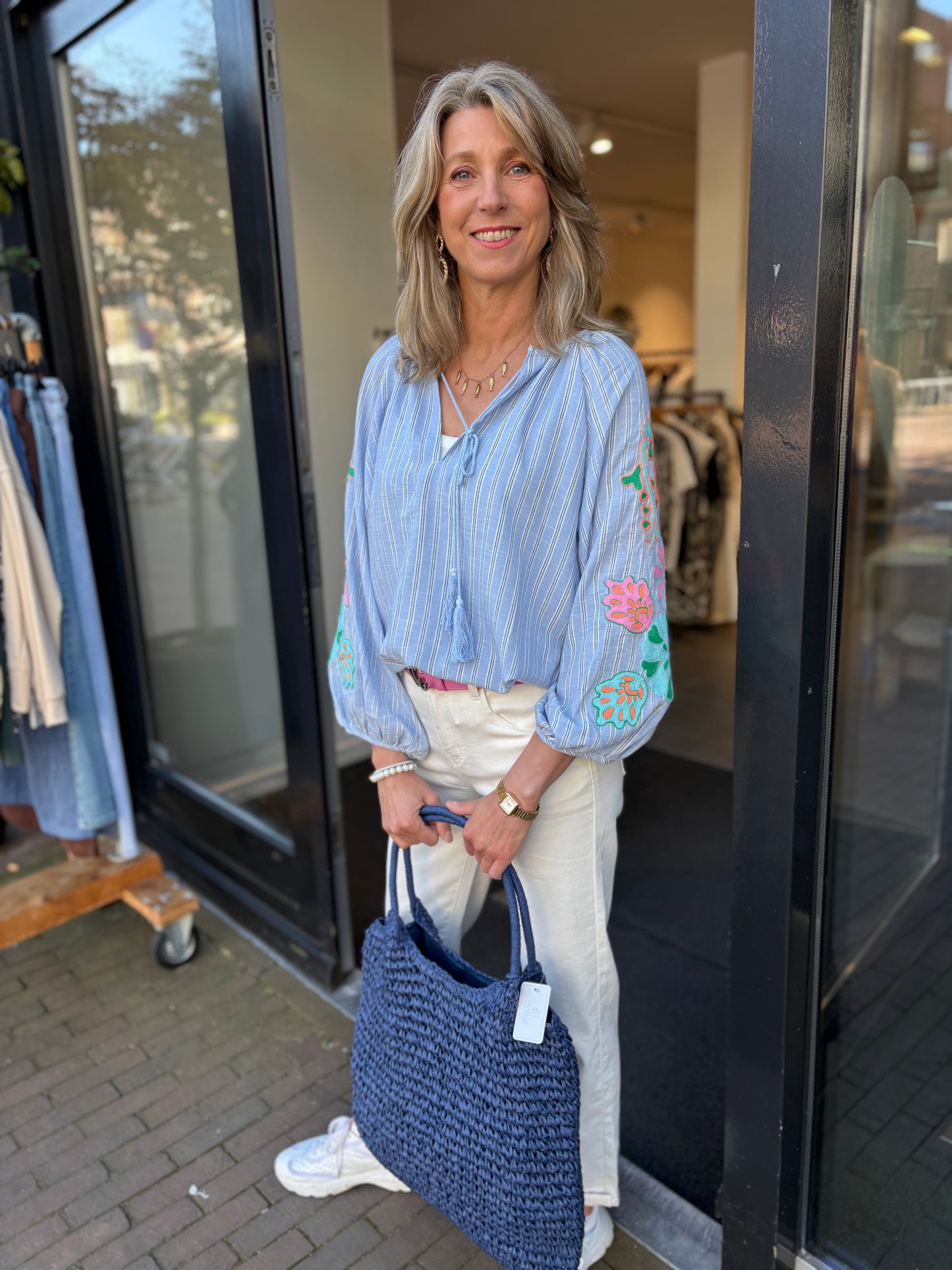 JS Millenium blouse streep/bloem borduur