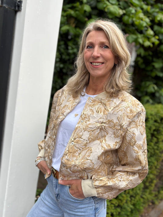 Flamant Rose bomberjack Bloem zand/goud